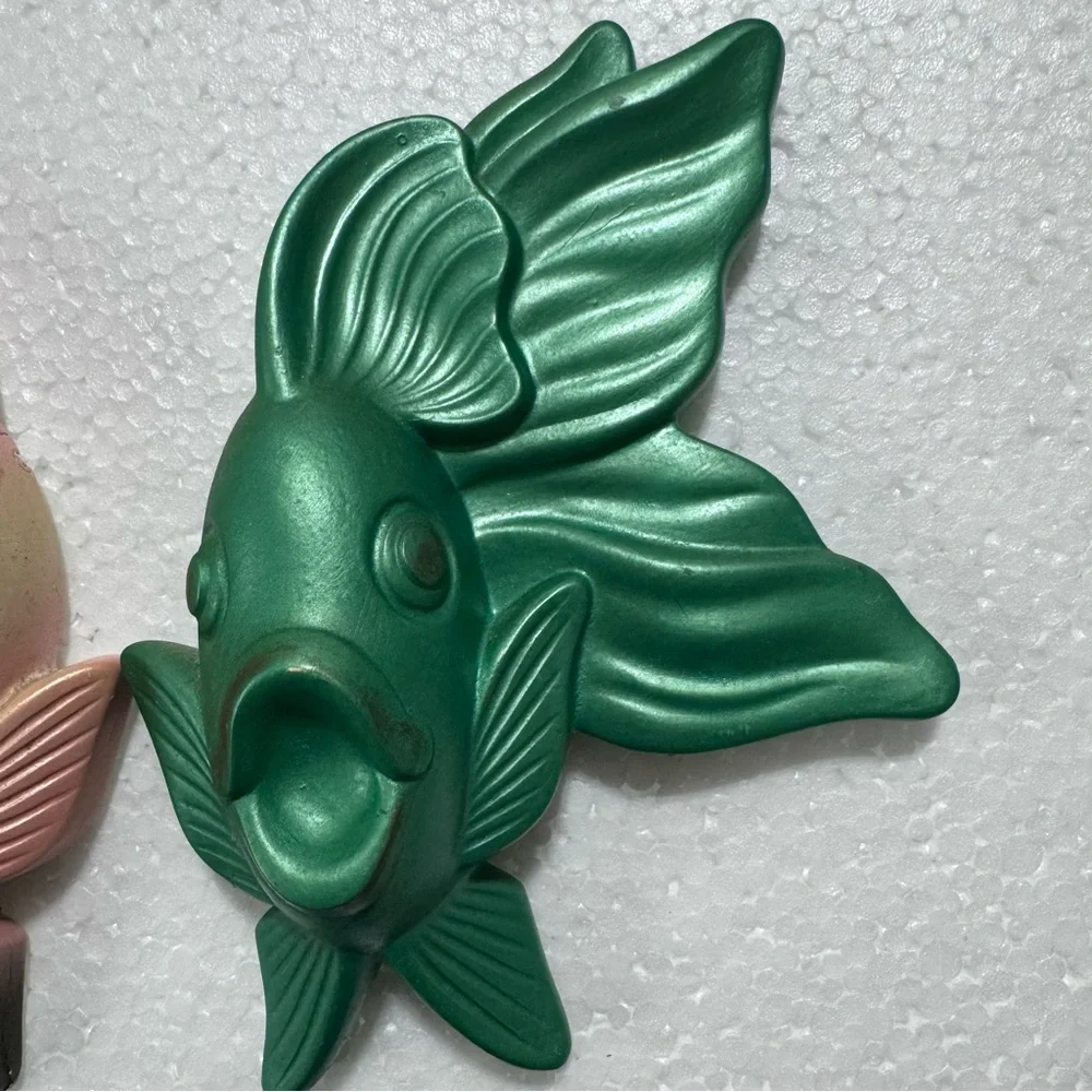 MCM Vintage 1964 Miller Studio Chalkware Fish Hanging Wall Plaques Plaster Set